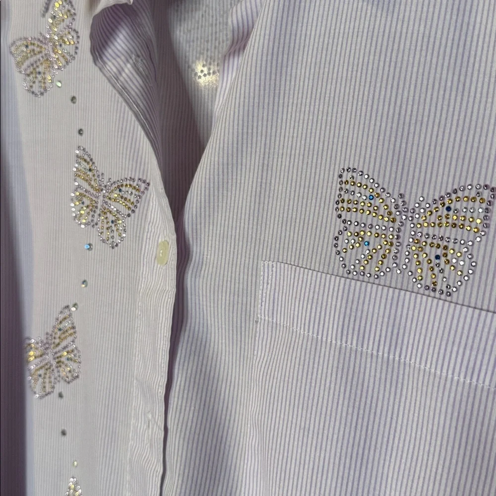 Tia Designs Lavender Stripe Button-Down Shirt with Rhinestone Butterfly Accents - Picture 3 of 8